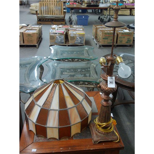 Pineapple Style Lamp w/Brown Glass Shade - Nds. Repair