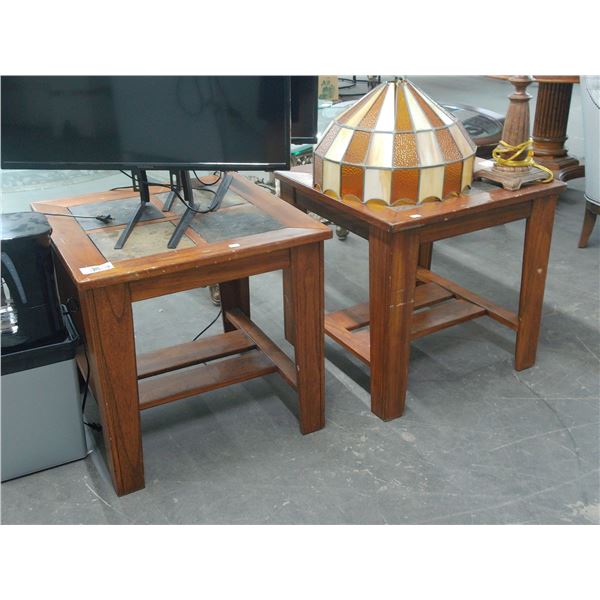 Oak w/Tile Inlay End Tables - Pair