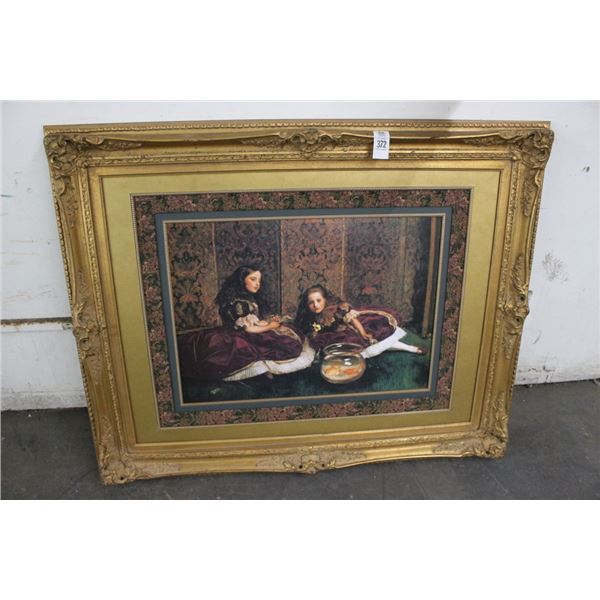 Ornately Framed Oil On Board Wall Art Red Rum Girls