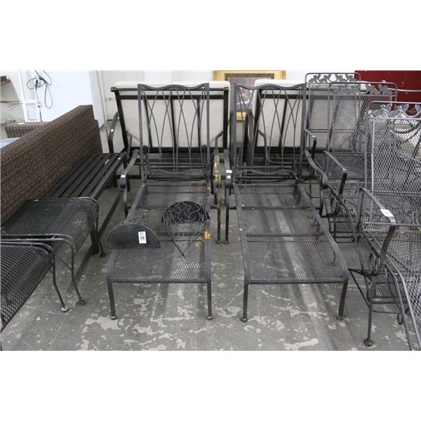 Mesh Patio Rolling Lounges w/End Tables - Pair