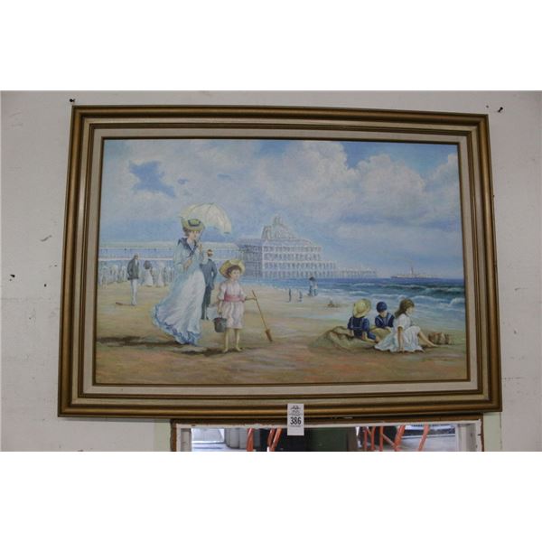 Framed Oil On Canvas Beach Day - 24  X  36