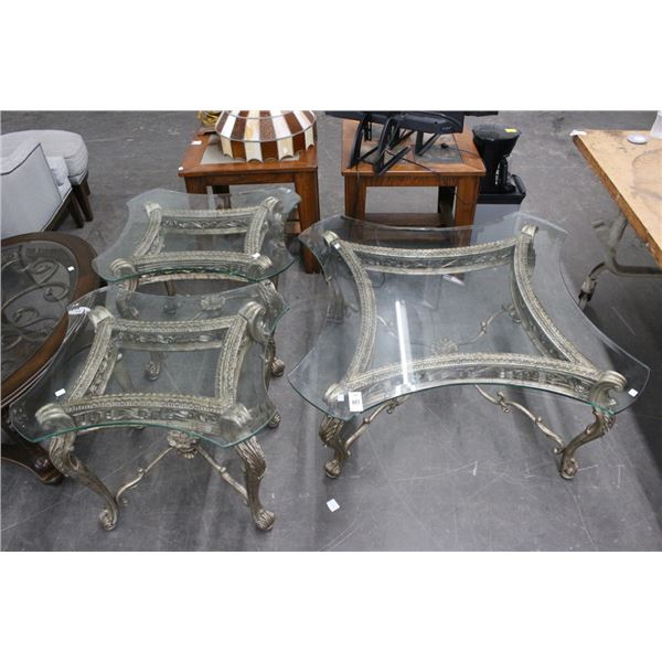 Ornate Decorator Glassstop Coffee/End Tables - Set of 3