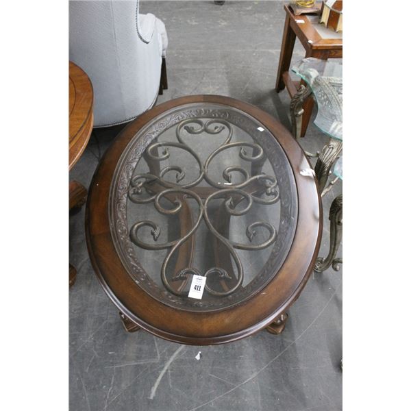 Ornate Burl Queen Anne Oval Glasstop Coffee Table