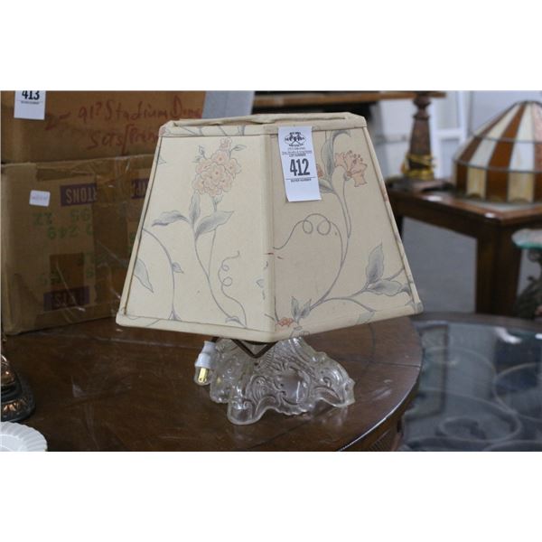 Vintage Glass Lamp w/Shade - Missing Fenial