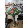 Image 1 : Brass Lamp w/Tiffany Floral Leaded Glass Shade