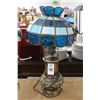 Image 1 : Brass Lamp w/Blue Glass Panel Shade