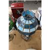Image 2 : Brass Lamp w/Blue Glass Panel Shade