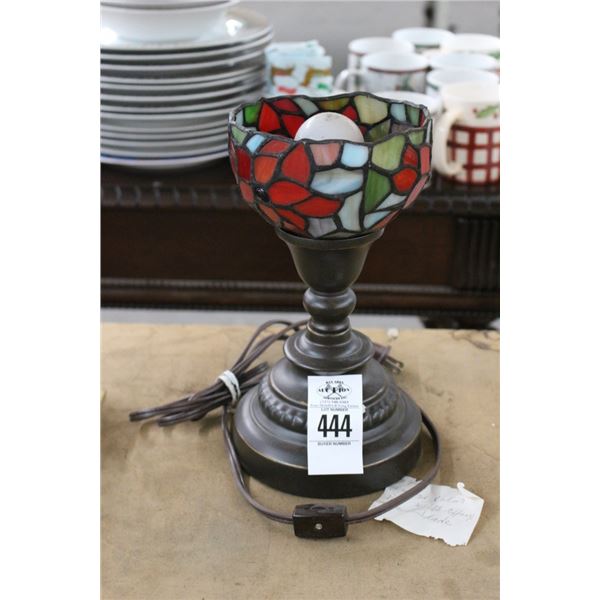 Small Floral Leaded Glass Torchier Lamp