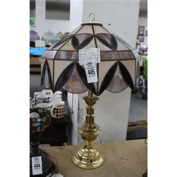 Brass Lamp w/Lavender Glass Panel Shade
