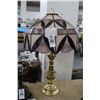 Image 1 : Brass Lamp w/Lavender Glass Panel Shade