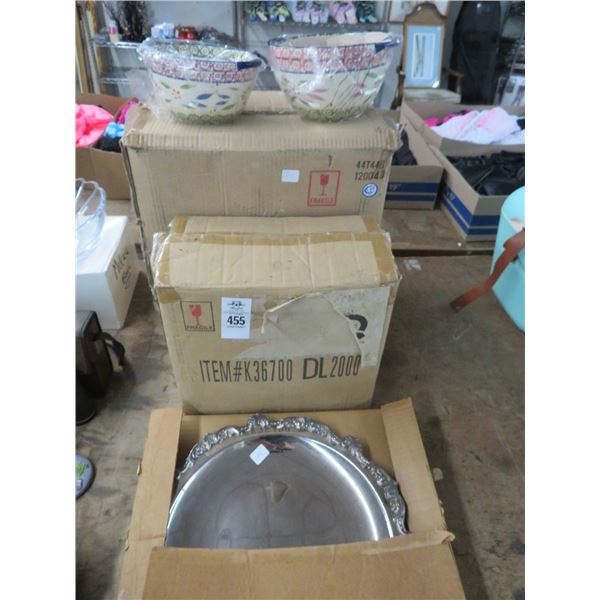 Silverplate Serving Tray, Ornate Floral Bowls Set