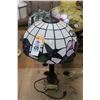 Image 1 : Small Brass Lamp w/Tiffany Style Hummingbird Leaded Glass Shade