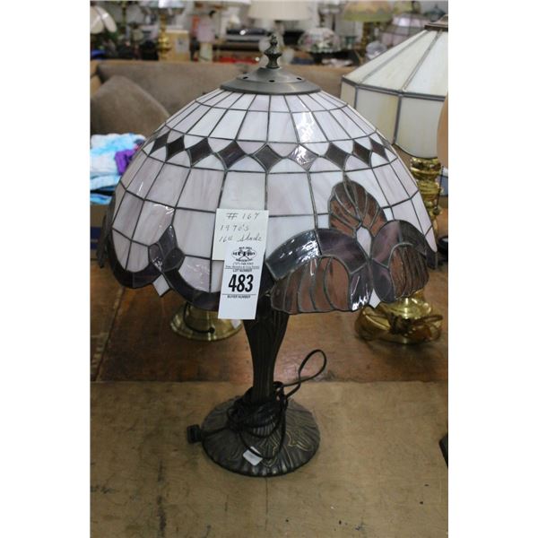 Vintage Cast Lamp w/Ornate Leaded Glass Shade