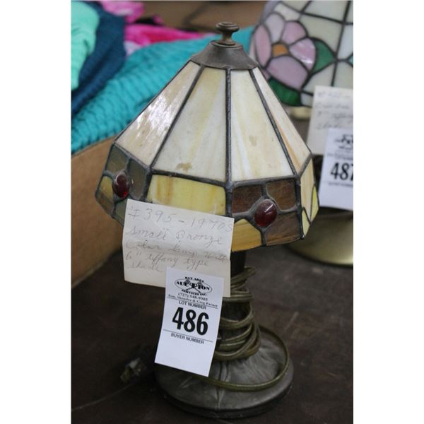 Small Bronze Lamp w/Tiffany Leaded Glass Shade