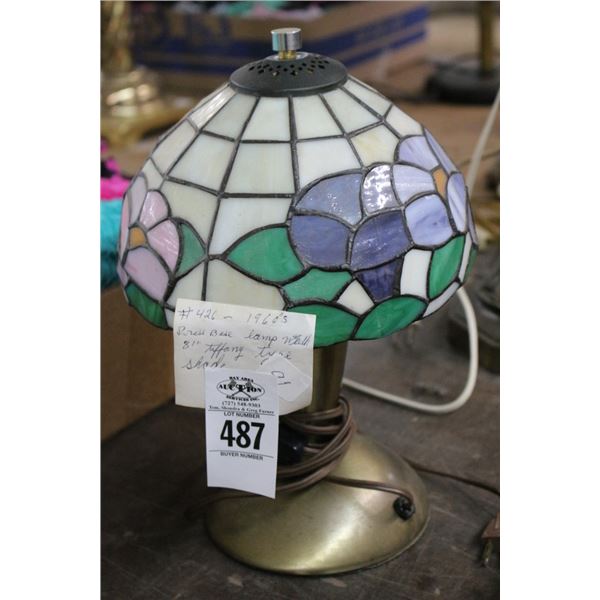 Small Brass Lamp w/Tiffany Style Floral Glass Shade