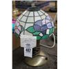 Image 1 : Small Brass Lamp w/Tiffany Style Floral Glass Shade