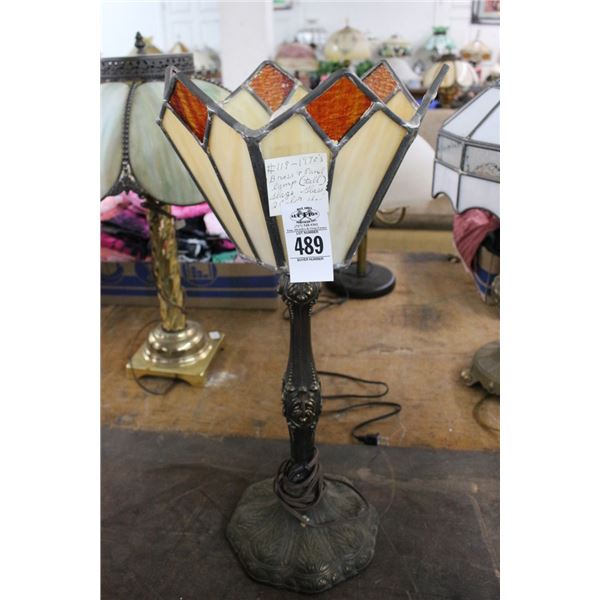 Ornate Vintage Brass Lamp w/Torchier Leaded Sledge Glass Shade