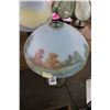 Image 2 : Vintage Cast Brass Lamp w/Reversed Painted Country Scene Glass Shade