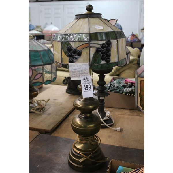 Brass Lamp w/Leaded Glass Fruit Motif Shade
