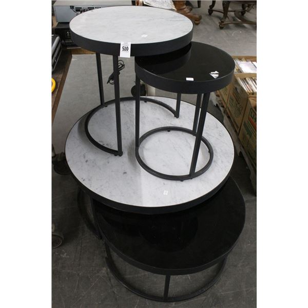 Contemporary Round Black/Marble 4 Pc. Coffee/End Table Set