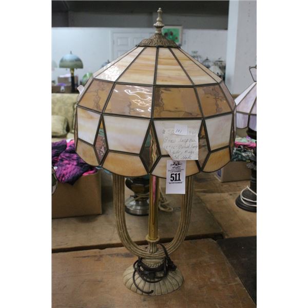 Ornate 2 Light Lamp w/Brown Glass Panel Shade