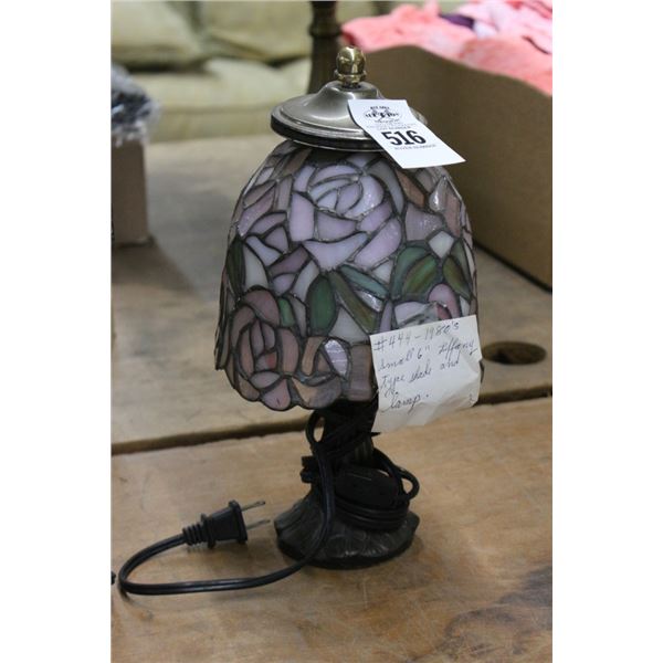Small Cast Lamp w/Tiffany Style Floral Leaded Glass Shade