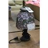 Image 1 : Small Cast Lamp w/Tiffany Style Floral Leaded Glass Shade