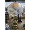 Image 1 : Brass Lamp w/Reversed Painted Bridge Motif Glass Shade