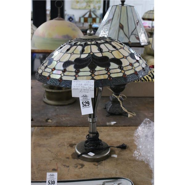 Ornate Vintage Lamp w/Tiffany Style Leaded Glass Shade