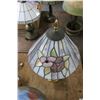 Image 2 : Brass Lamp w/Floral Leaded Glass Shade