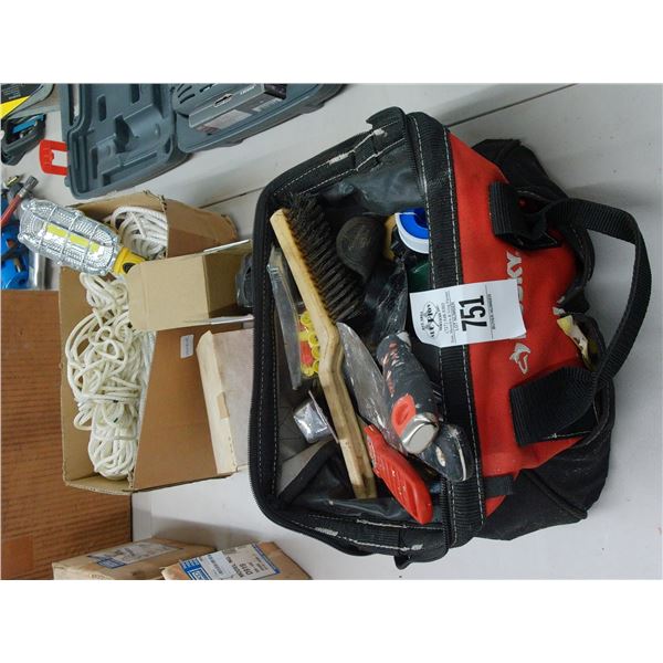 Tool Bag w/Asst. Tools, Brake Pads, Drop Light, Supplies