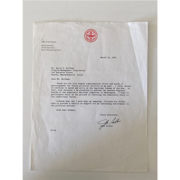 American academician John Silber signed typed letter