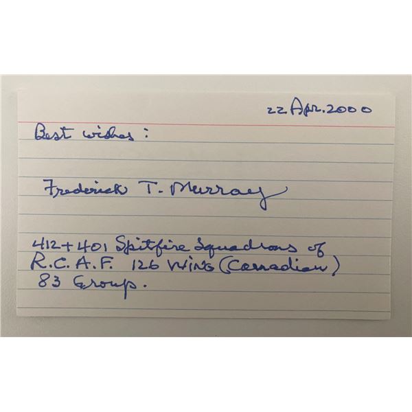 WWII RCAF Flying Ace Frederick T. Murray Signed Note