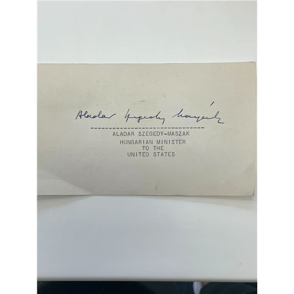 Hungarian Minister to the United States Aladar Szegedy-Maszak original signature