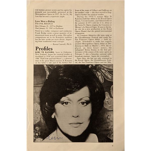 Dame Kiri Te Kanawa Signed Program Page