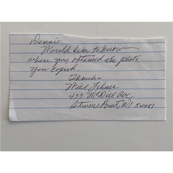 Lieutenant Steven Point signed note
