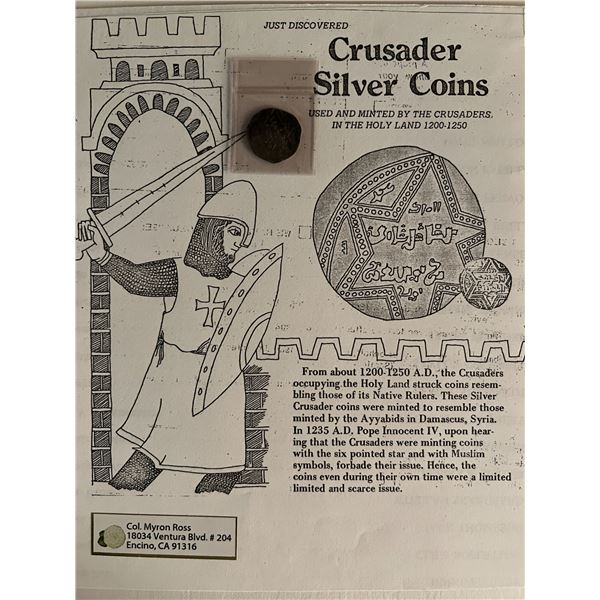 Crusader silver coin. 1 inch