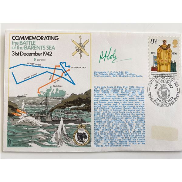 WWII Commemorating the Battle of the Barents Sea Cdr P.F. Cole Signed Cover