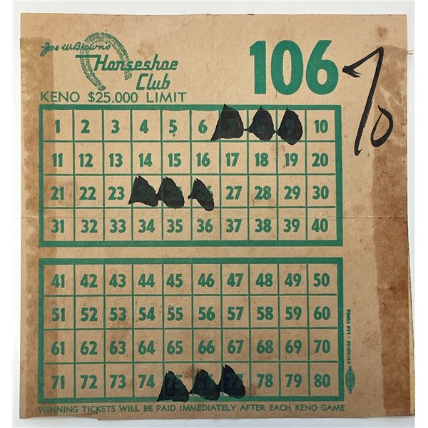 Horseshoe Club Keno card