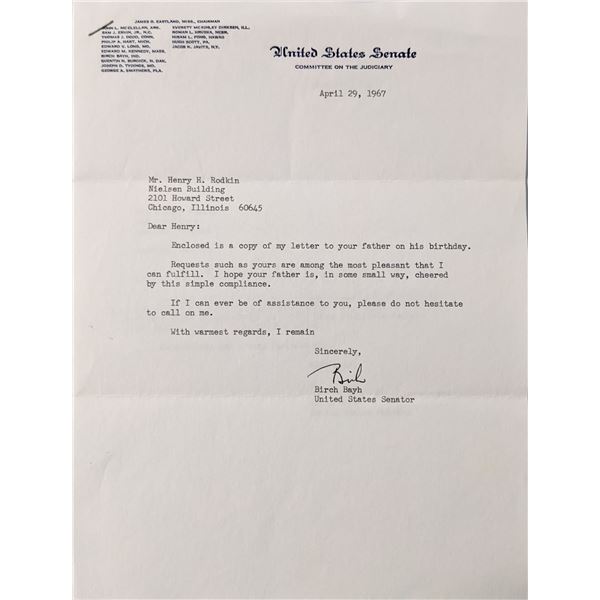 Senator Birch Bayh Signed Letter
