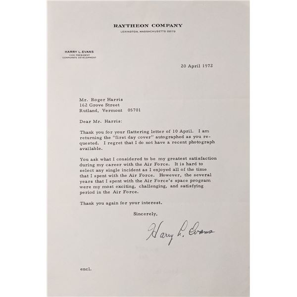 VP Harry L. Evans signed letter.