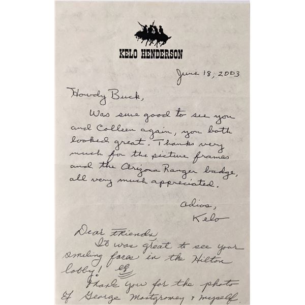 Kelo Henderson Signed Letter