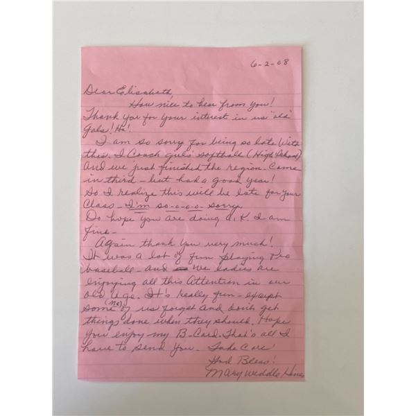 Mary Weddle signed letter