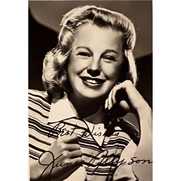 June Allyson facsimile signed photo. 3x5 inches