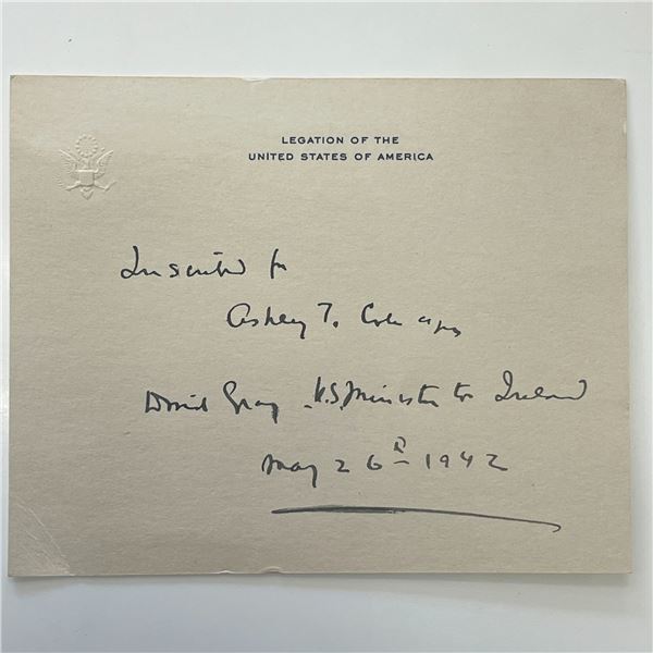 US Minister to Ireland David Gray signed note