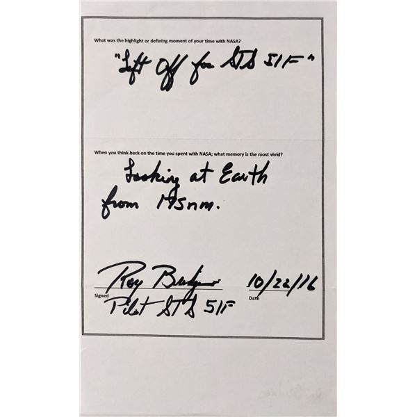 Test pilot Roy Bridges signed letter