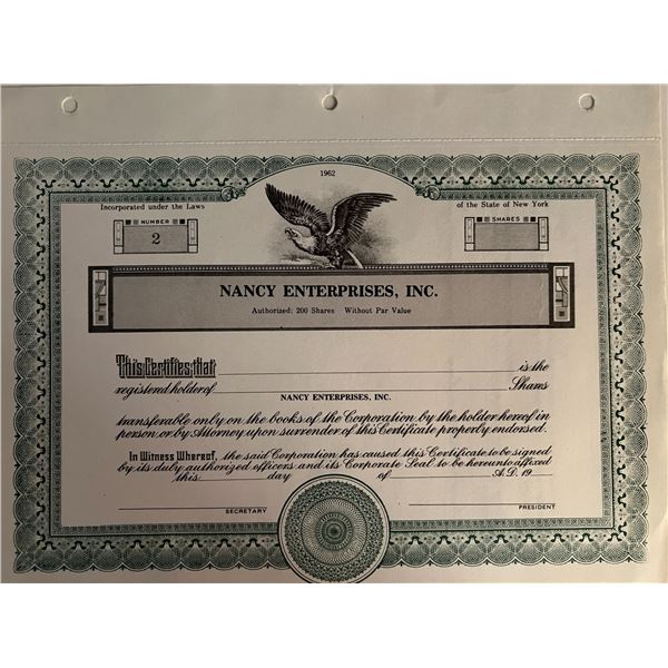 Nancy Enterprises stock certificate