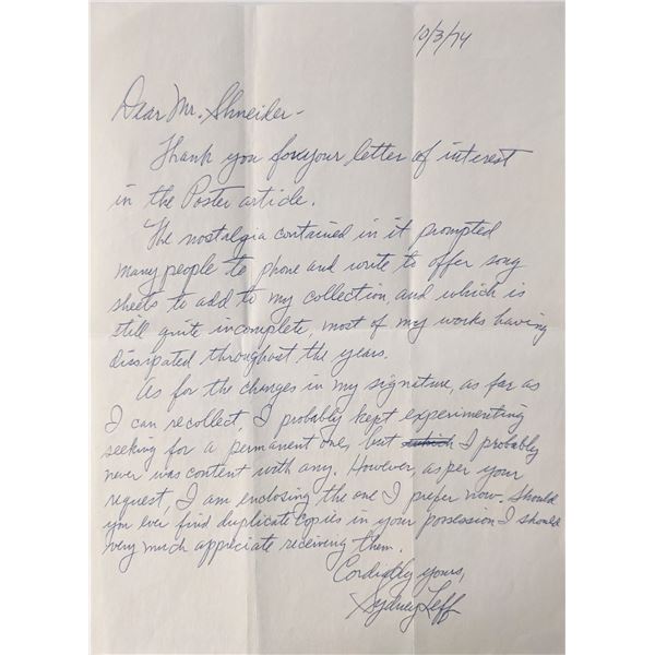 Sydney Leff signed letter
