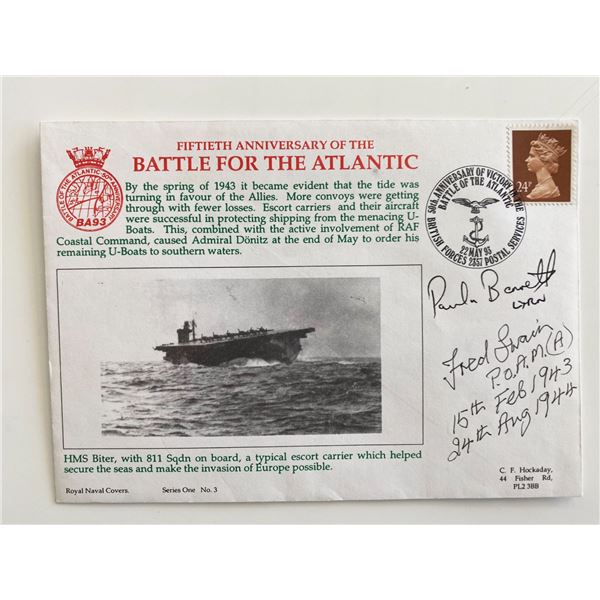 WWII 50th Anniversary Battle for the Atlantic . HMS Biter . Signed Cover autographed by PD Fred Swai
