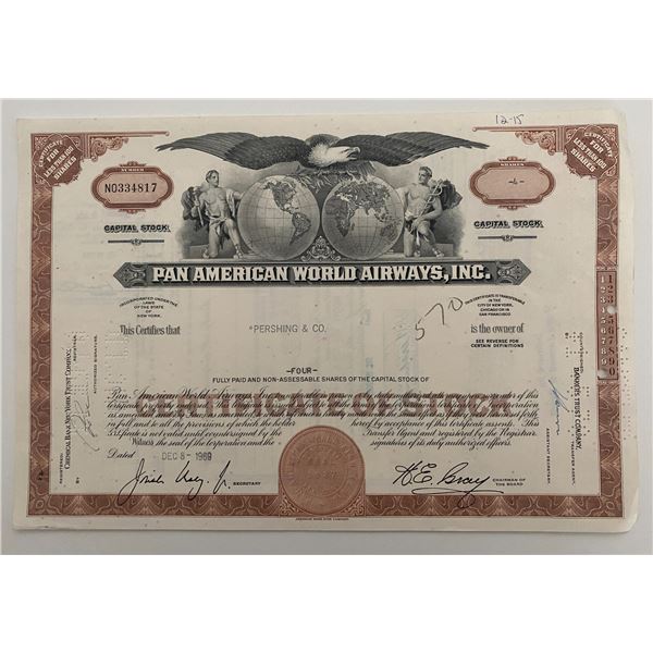 Pan American World Airways, INC Four Shares Certificate of Stock